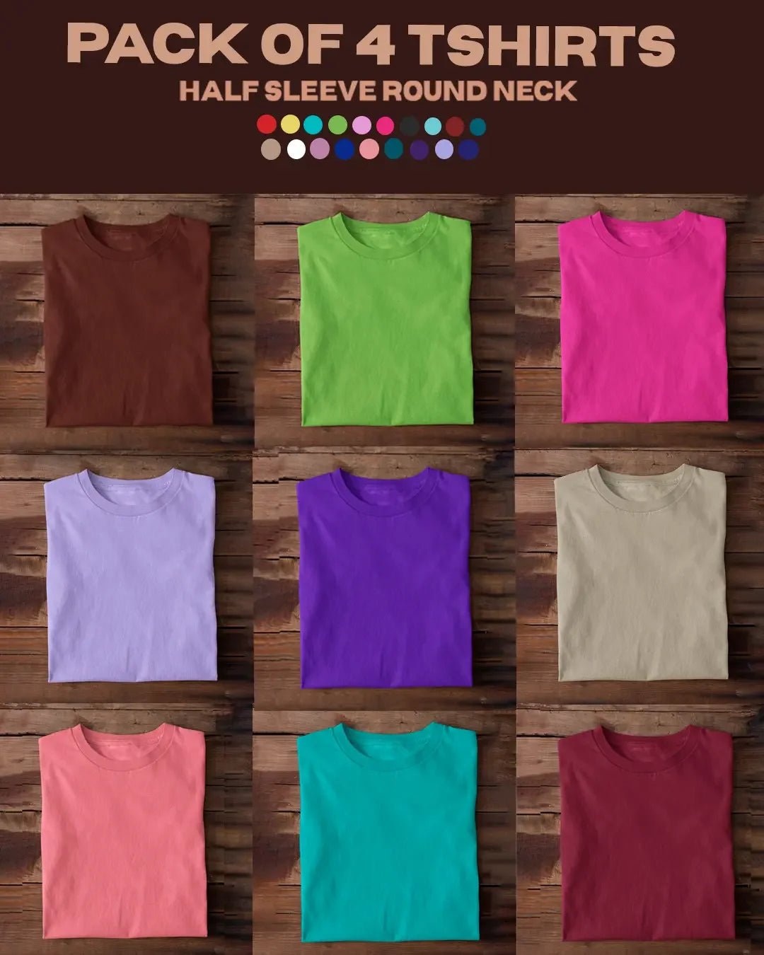 Solid Pack of 4 : Half Sleeve Plain T-shirts