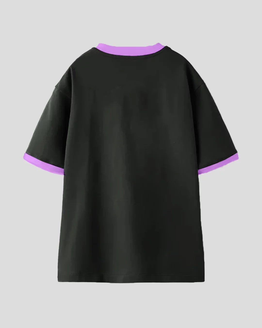 Think Positive Tap Out T-Shirt - black regular tee with purple trim at the neckline and sleeve cuffs