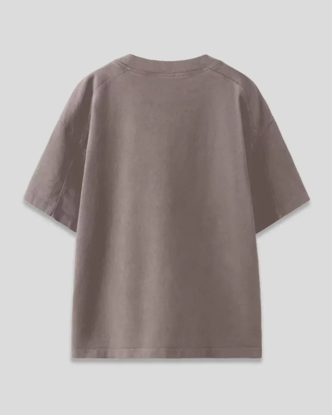Too Much Peopling Oversized T-Shirt – taupe, plain back view, oversized fit, flat lay