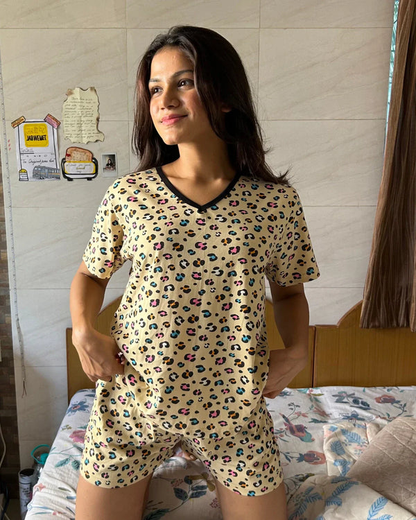 Leopard Print Cotton Shorts Set