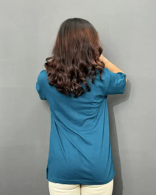 RB Turquoise Plain OS Tee, oversized short-sleeve shirt, back view