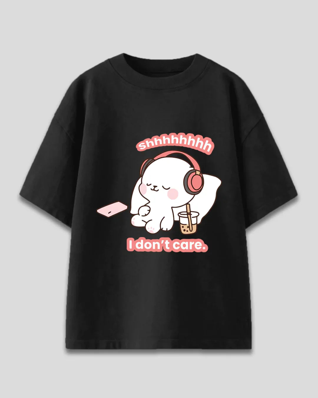 Black Shhh I Don't Care Oversized T-Shirt