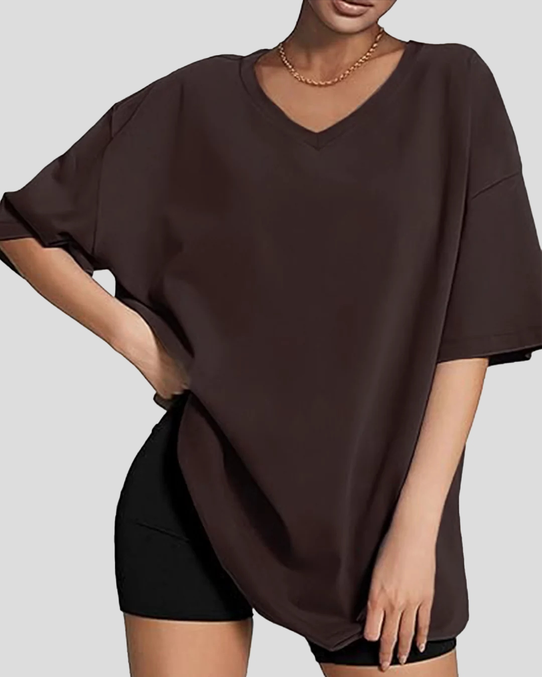 Cocoa Plain V-Neck Oversized T-Shirt