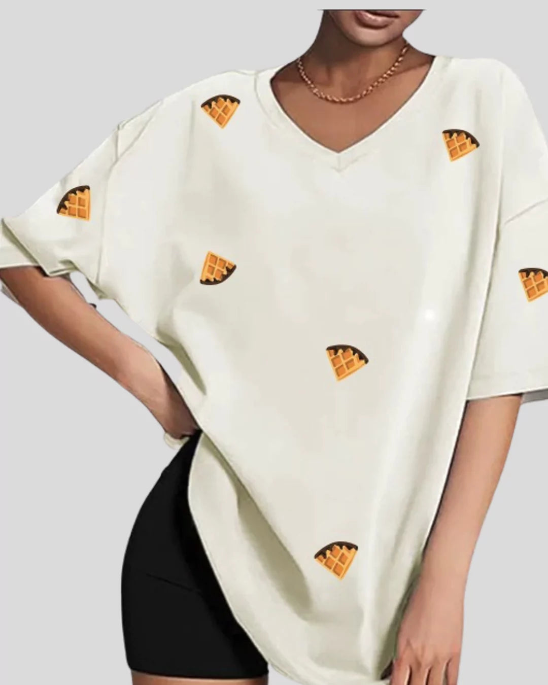 Waffle V-Neck Oversized T-Shirt