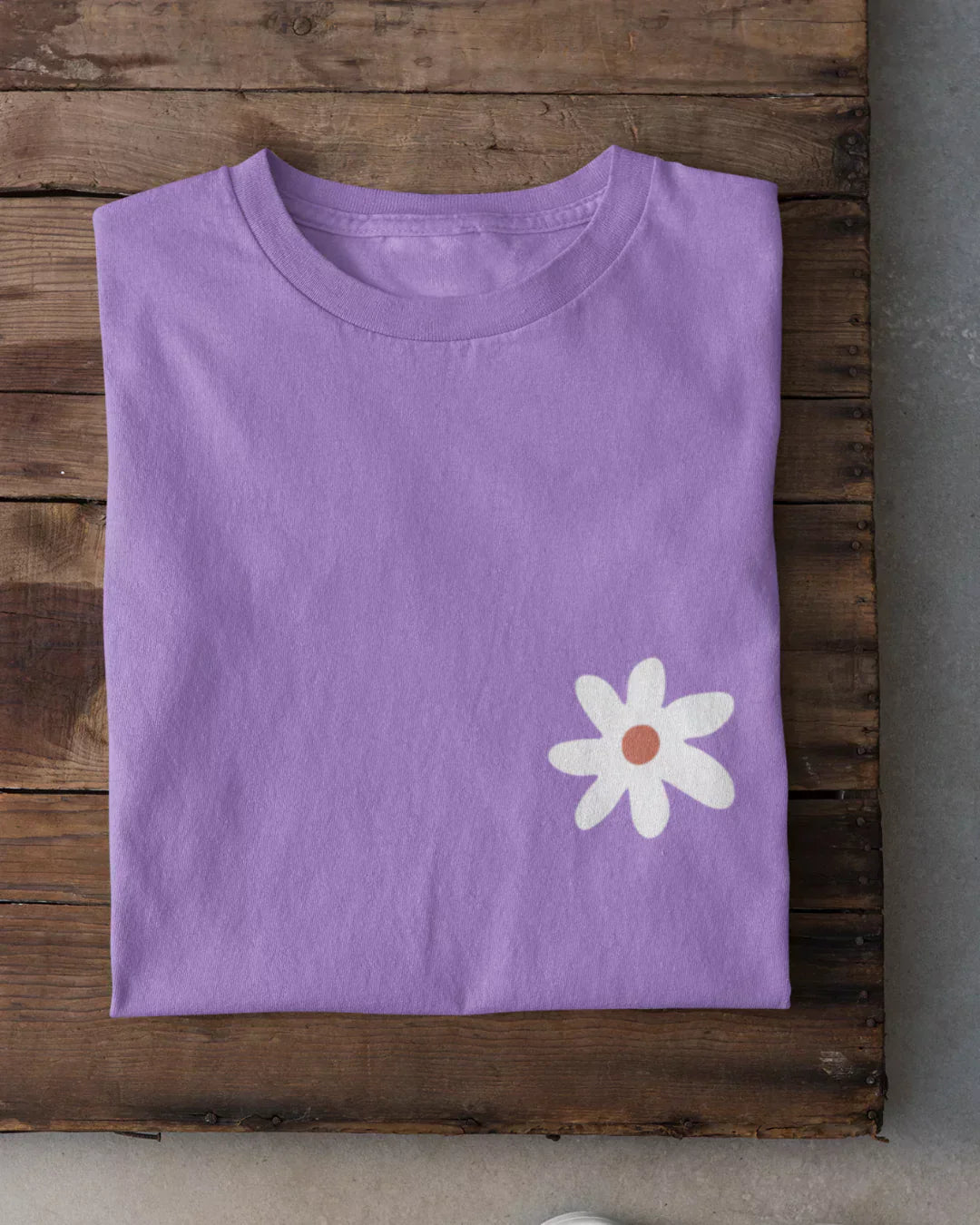 White Flower T-Shirt - lavender regular tee with a white daisy graphic on the front.