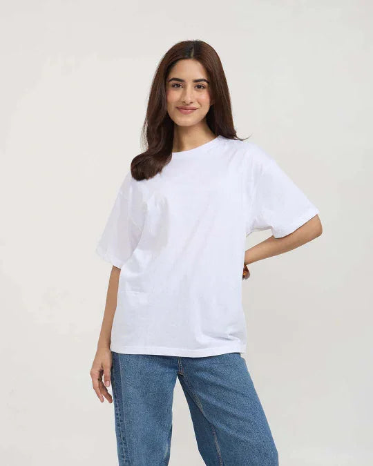 White Plain Oversized T-Shirt - Shop Printed T shirt for Women Online In India | LoveDky