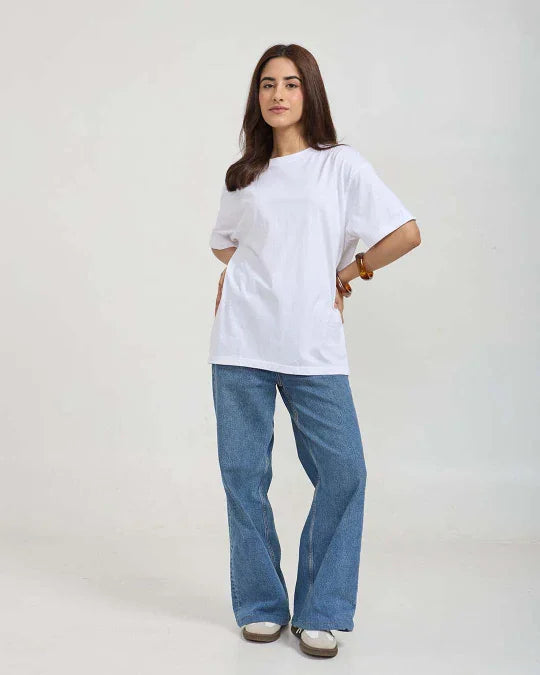 White Plain Oversized T-Shirt - Shop Printed T shirt for Women Online In India | LoveDky