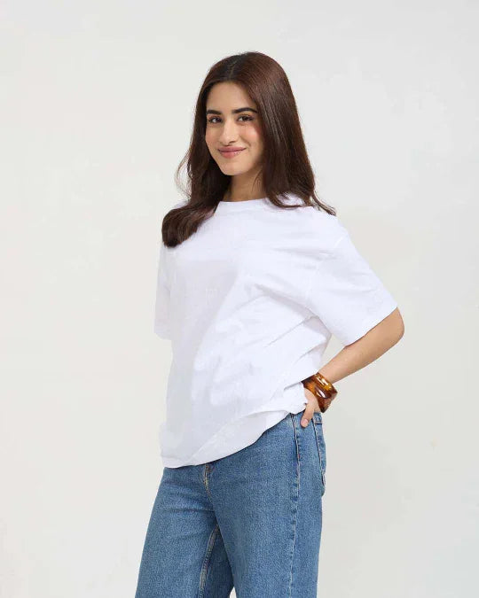 White Plain Oversized T-Shirt - Shop Printed T shirt for Women Online In India | LoveDky