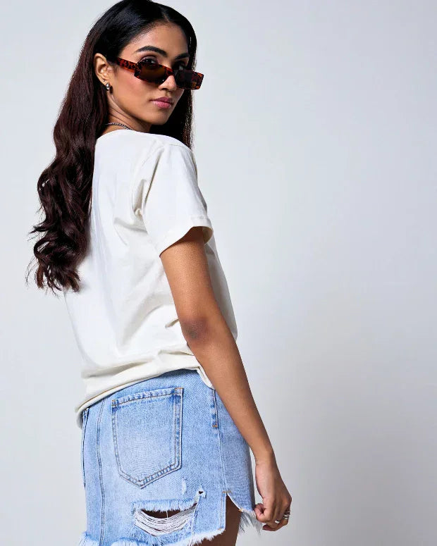 White Plain T-Shirt - Shop Printed T shirt for Women Online In India | LoveDky