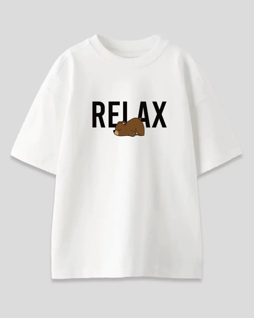 White Relax Oversized T-Shirt by DKY – oversized tee with RELAX graphic and sleeping bear