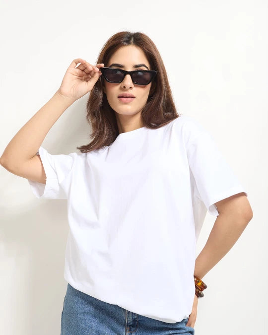 RB White Plain Oversized T-Shirt